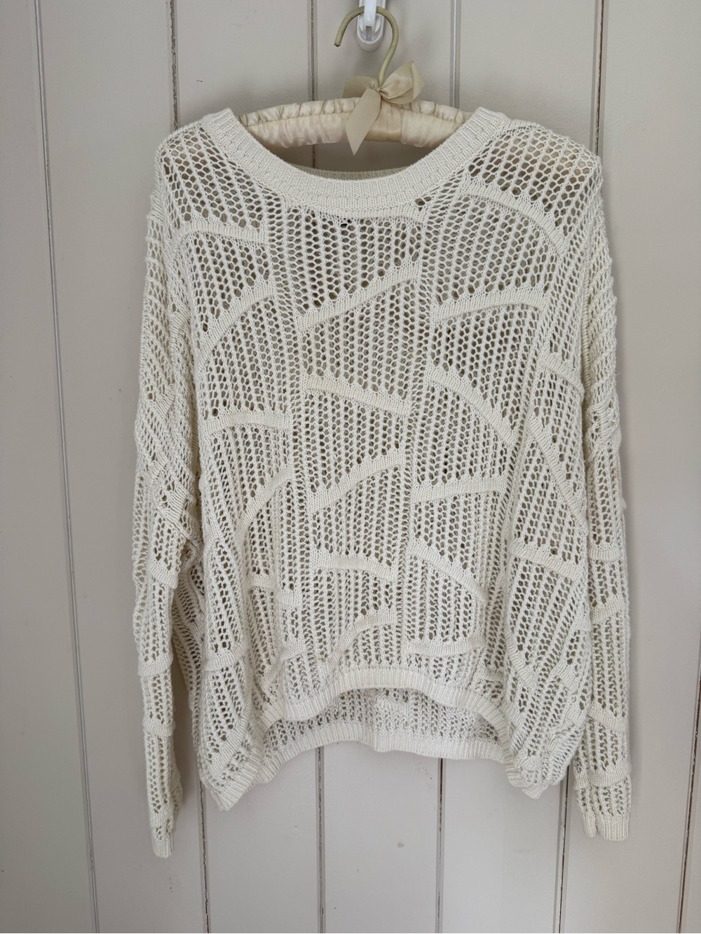 Sparkle & Fade Open-Weave Crewneck Sweater - Cream